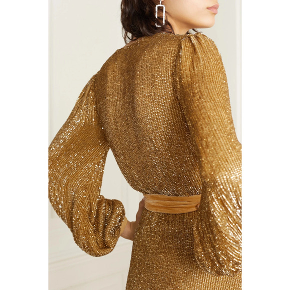 Retrofête Julie Sequin Mini Dress Gold Size S - Picture 5 of 11